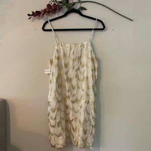 NWT Storia Silk Cream and Gold Scalloped Design Mini Dress Size Large